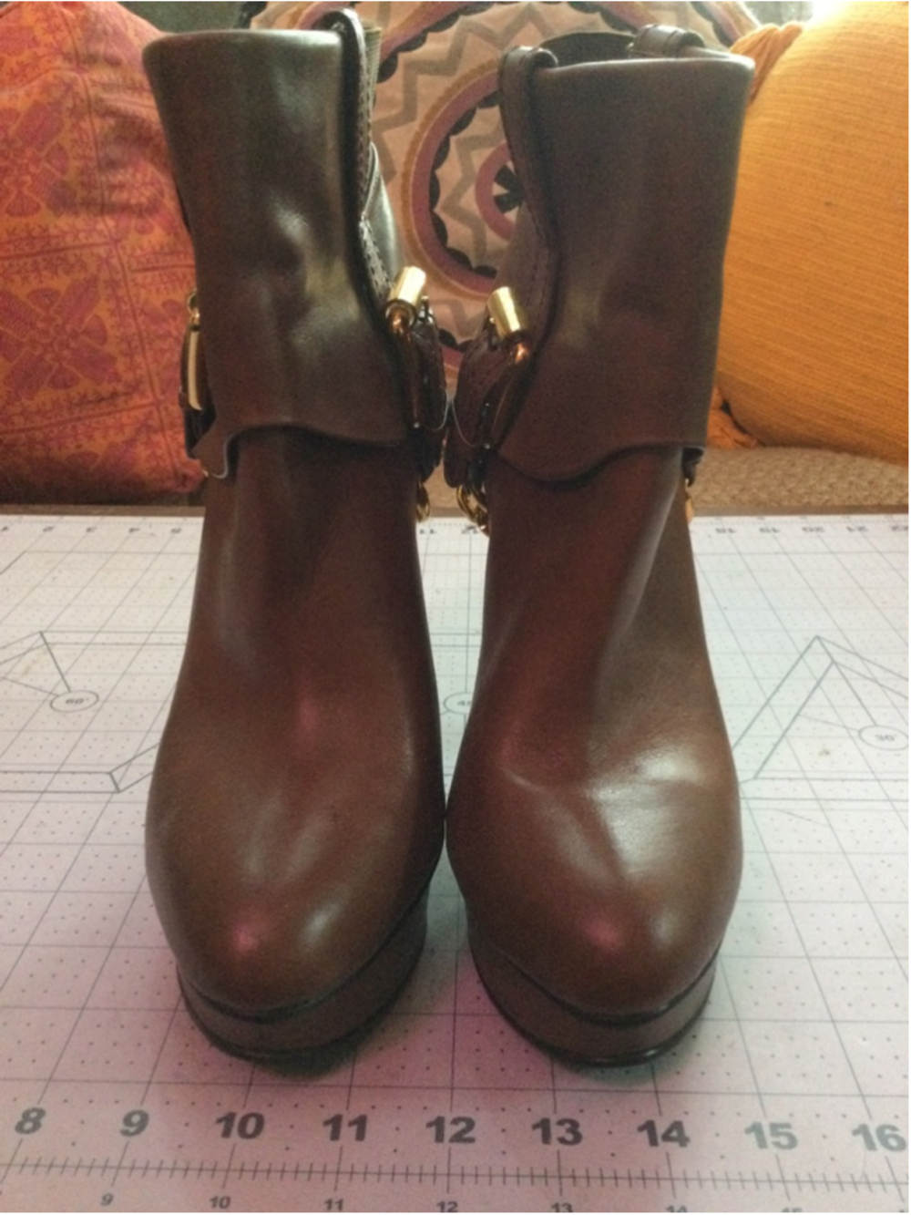 Women's DMSX Brown Heeled Boots with Gold Buckle Size 9